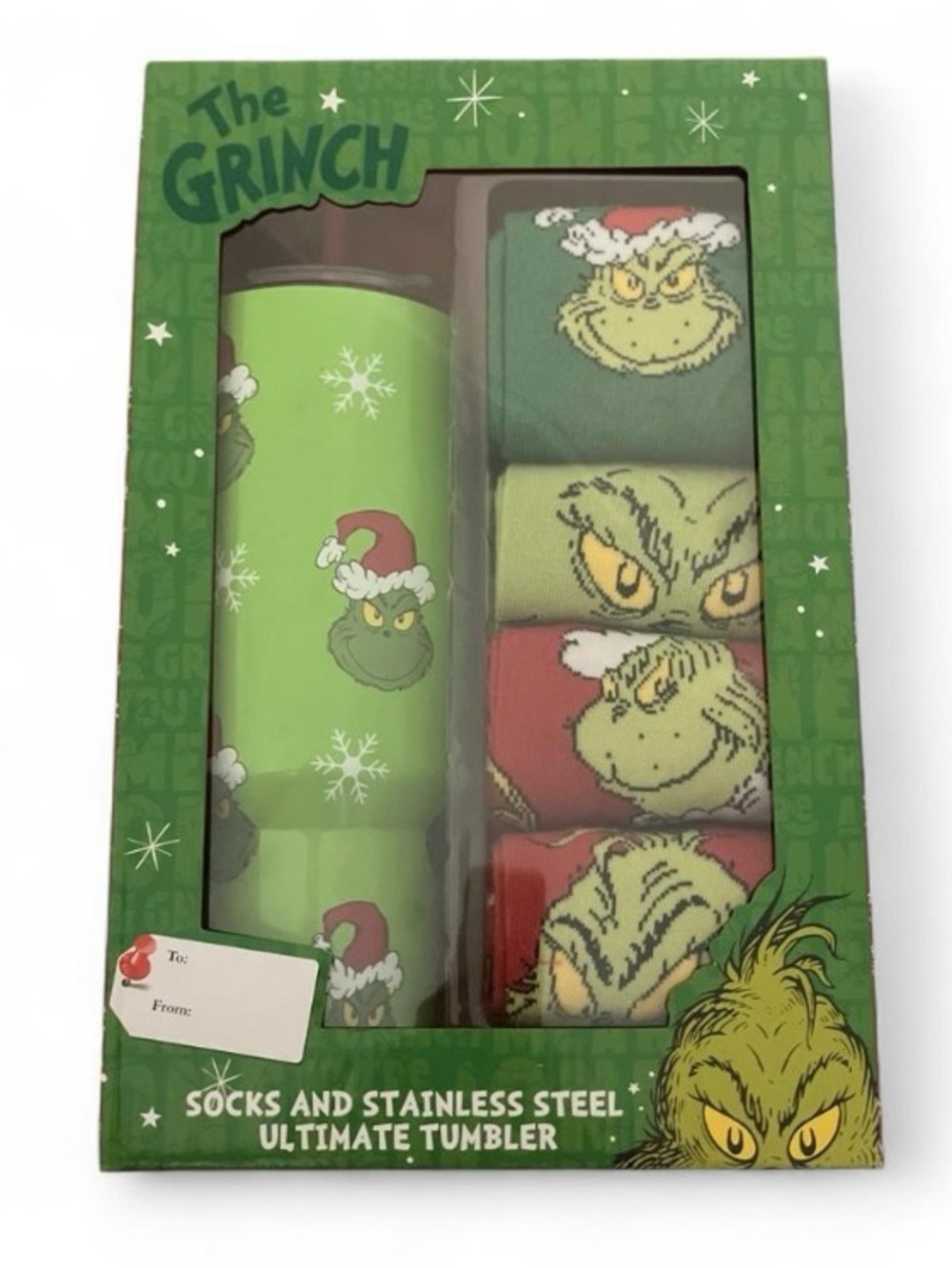 The Grinch Socks and Stainless Steel Ultimate Tumbler Christmas Set
